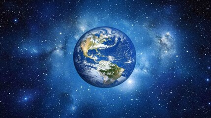 Obraz premium Beautiful view of Earth surrounded by stars in a vivid blue universe, depicting the beauty and vastness of space, perfect for educational and scientific themes.