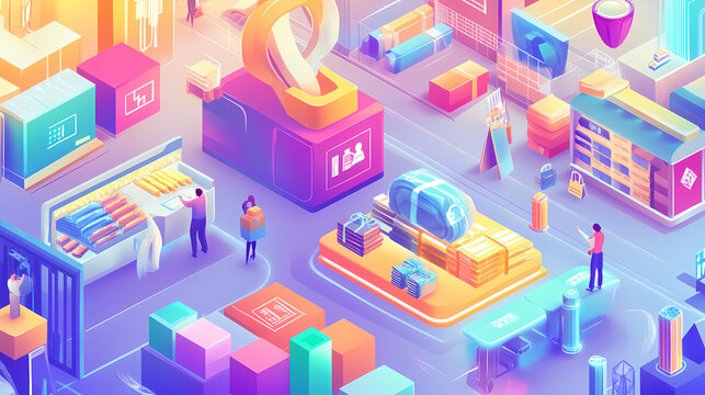 Vendors optimizing product returns by integrating reverse logistics systems with an e-commerce platform, e-commerce marketplace, returns management. Riversong. Illustration