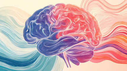 Visual of reverse thinking brain with concepts moving backward abstract creative ideas unconventional flow soft colors minimal background. Riversong. Illustration