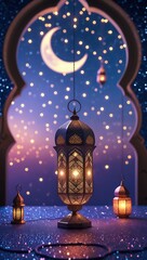 Islamic background, Arabic lanterns, crescent moon, and mosque. illustration design concept for ramadan kareen, ied mubarak, iftar
