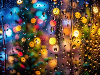 Low Light Water Drops Window Foliage Photography - Night Rain Drops on Glass Leaves