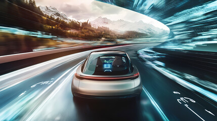 Obraz premium Rearview camera system in a modern car displaying a view for safe reversing. Riversong. Illustration