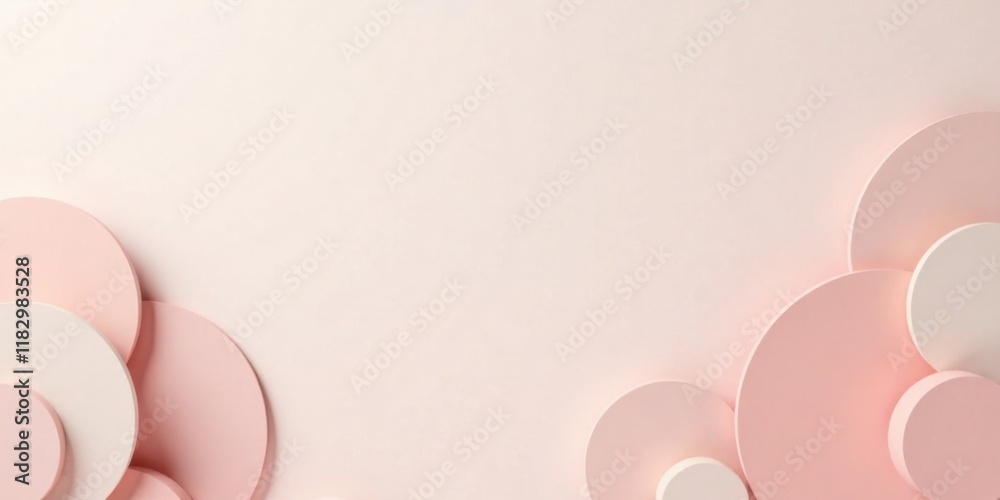 Poster abstract pastel pink and off-white circular forms on a soft background