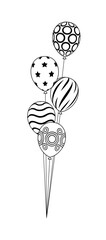 Black Outline balloons bunch. Cartoon Flat Style vector illustration Isolated on White background.