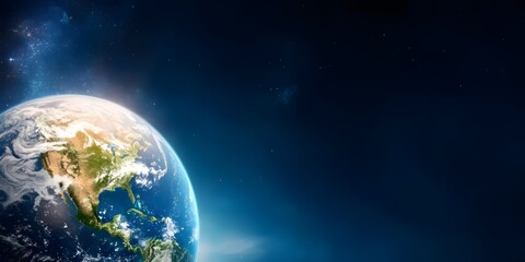 Obraz premium Majestic Planet Earth Shines Brightly in the Vast Cosmic Expanse with a Call for Environmental Sustainability