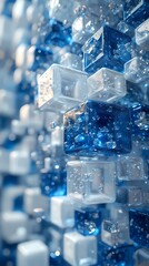 Digital technology blue and white cube poster background
