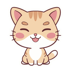 Cartoon cute orange cat sitting and smiling happily. Hand Drawn pet illustration, perfect for stickers, merchandise, children's books, etc.