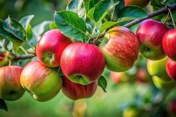 Minimalist Apple Tree Closeup Photography: Red & Green Apples Branch Detail