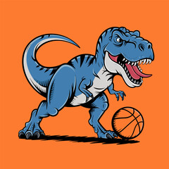 Fototapeta premium T-Rex playing basketball dinosaur illustration
