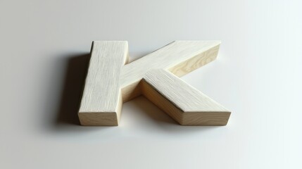 Wooden Letter K: A 3D Render of a  Creamy, Carved Wooden Letter K Against a Light Background