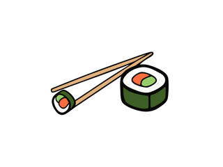 Delicious Maki Sushi Roll with Chopsticks, Asian Cuisine
