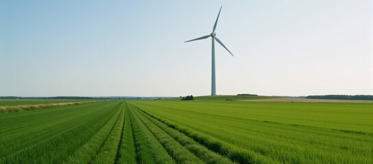 Obraz premium Wind Turbine symbolizing sustainability stands amidst a lush green field