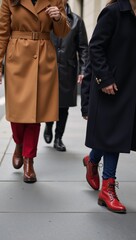 A walk with a family featuring stylish coat-footwear for each member