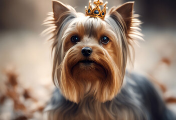 Naklejka premium queen animal renaissance yorkshire dog breed painting portrait terrier puppy pet canino oilpaint pastel intelligent loyal energetic playful strong athletic brave