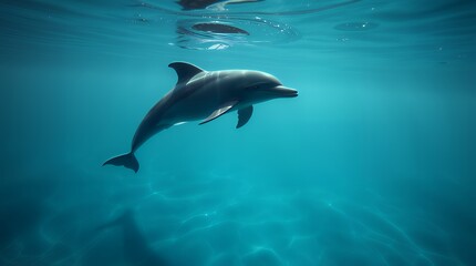 Fototapeta premium Dolphin swims in clear blue water