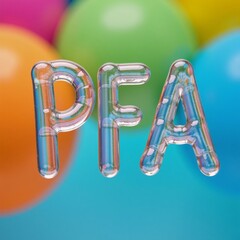 Colorful PFAS acronym formed by water bubbles on background Artistic depiction of scientific concept