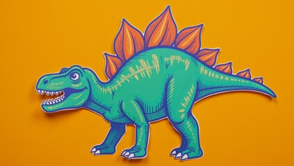 Obraz premium Hand-drawn dinosaur silhouette in vibrant colors against an orange backdrop fun contemporary art collage depicting creativity imagination and fantasy