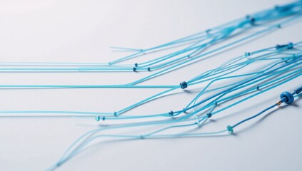 A clean design featuring blue circuit lines against a white backdrop to symbolize tech and connections