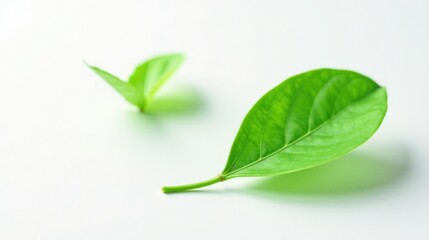 Vibrant green leaves on a clean white background, showcasing nature's simple beauty
