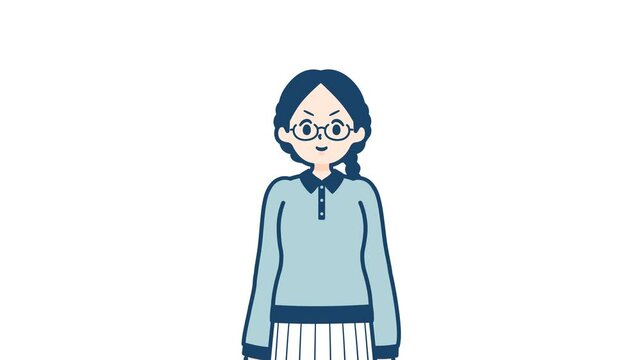 Glasses woman_Salute serious expression_with alpha channel