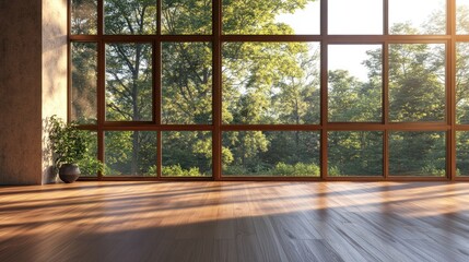 Serene Sunlight Through Expansive Window: A Minimalist Interior Design