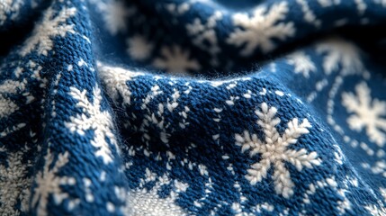 Warm alpaca dress with snowflake patterns on blue background