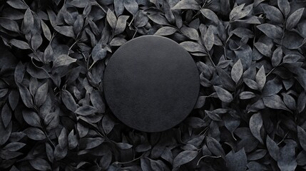 Top view arrangement of leaves with round object