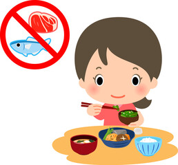 肉と魚を使わない食事をする女性