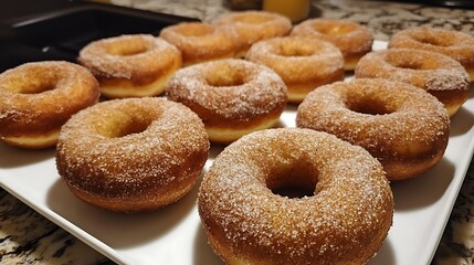 Warm spiced apple cider doughnuts with a cinnamon sugar coating