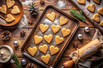 Heart-Shaped Cookie Dough, Aerial Drone View, Cozy Kitchen Baking