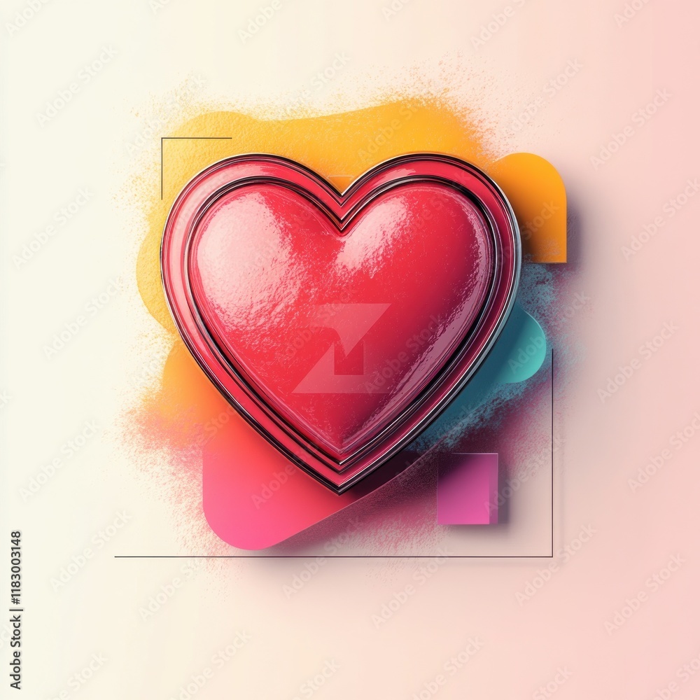 Poster Heart Icon Notification with Pink Glow in 3D Style Box on Pastel Background