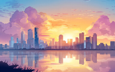 Fototapeta premium city skyline at sunset