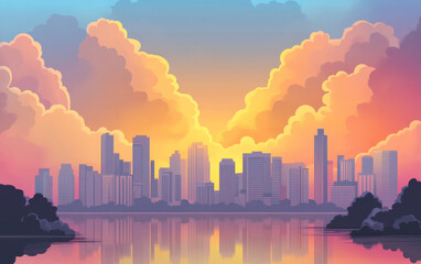 Fototapeta premium city skyline at sunset