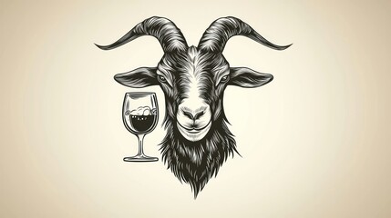 Goat and Wine Glass: A Hand-Drawn Illustration