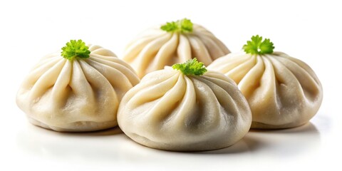 Fototapeta premium Isolated on white, these steamed bao bao dumplings offer a captivating contrast in urban exploration photography.