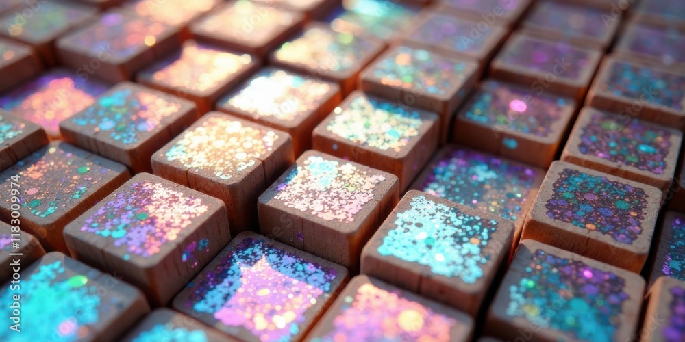 Aufkleber Shimmering Sparkle Cubes Arrayed in a Geometric Pattern