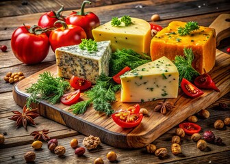 Homemade Cheese Board with Paprika, Dill & Fresh Herbs