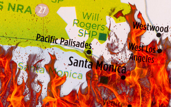 Los Angeles County, California, Wildfire Map Pacific Palisades, Santa Monica, Malibu Disaster Zones