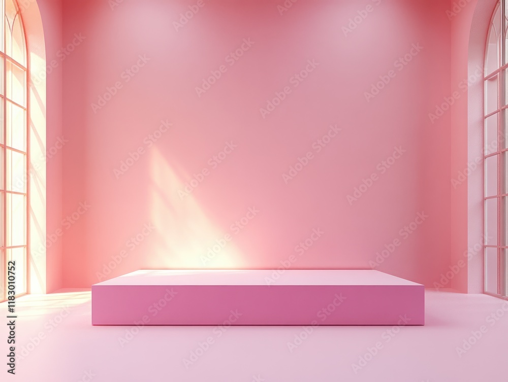 Poster pastel pink product display platform minimal exhibition stage 3d rendering