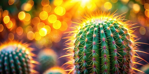 Obraz premium Stunning Macro Shot of a Cactus with Bokeh Effect, Capturing the Intricate Details of Nature, Perfect for Botanical Art, Home Decor, and Nature Lovers' Photography Collections