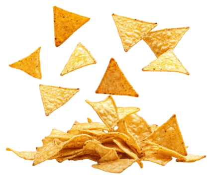 PNG Falling triangular tortilla chips nachos snack food.