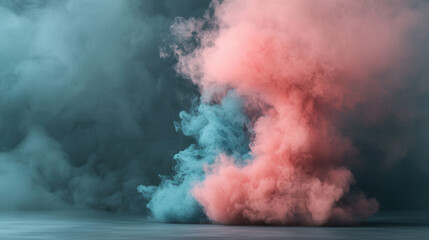 Vibrant pink and blue smoke clouds swirl together, creating mesmerizing visual effect. dynamic colors evoke sense of creativity and energy