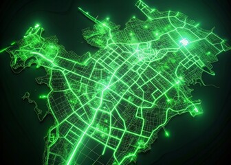 Obraz premium Hong Kong Street Map: Intricate Green Lines on White, 3D Rendered Long Exposure Illustration
