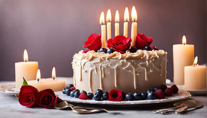 elegant birthday cake with candles