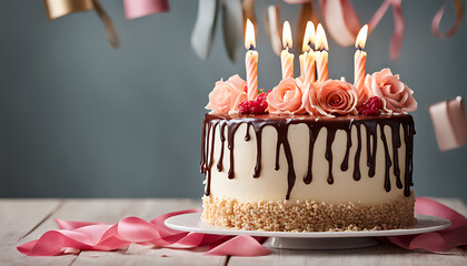 elegant birthday cake with candles