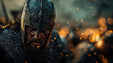 Obraz premium Powerful Medieval Knights in Full Armor, Adorned with Historic Designs, Set Against Majestic Landscapes, Embodying Strength, Honor, and Courage.