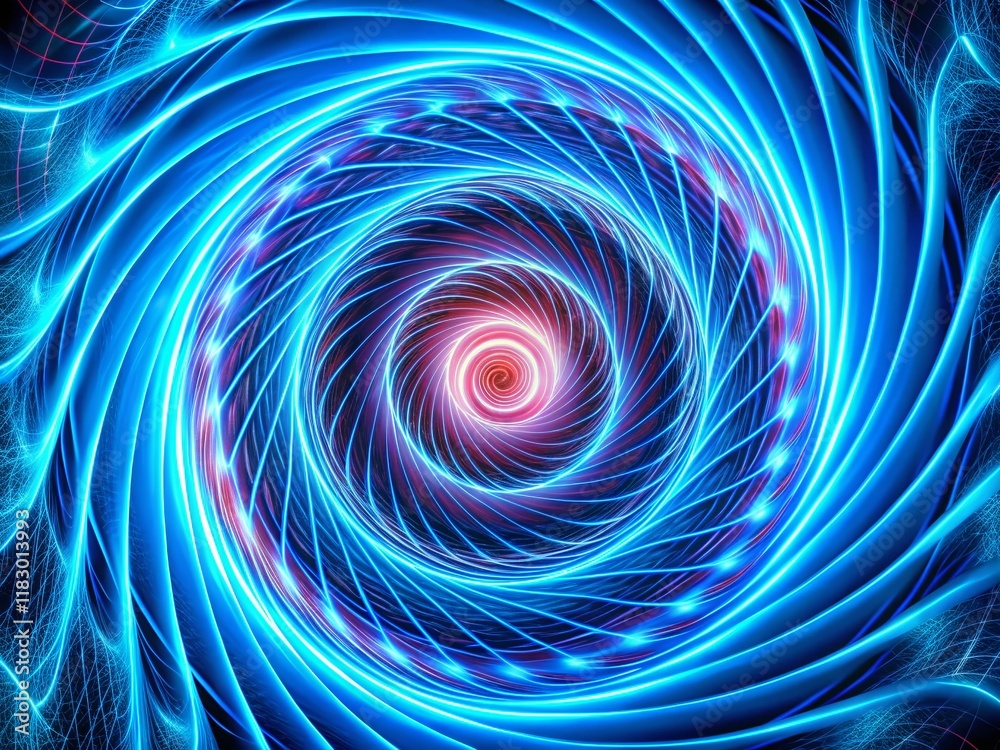 Wall mural Hypnotic Neon Blue Energy Spiral: Vintage Geometric Abstract Background