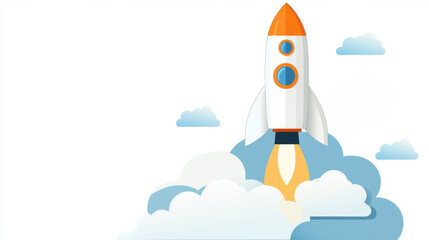 modern rocket taking off through clouds, symbolizing innovation and progress