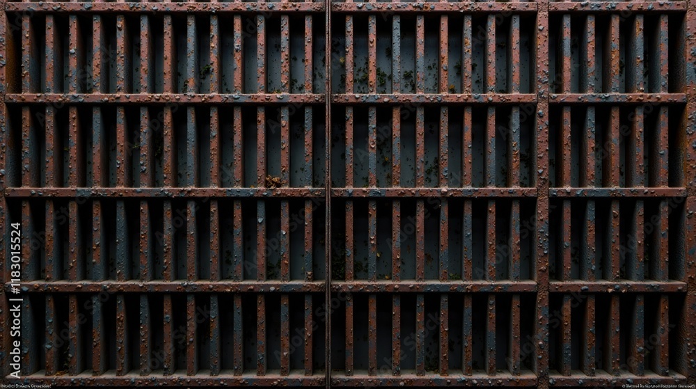 Poster rustic metal grate texture weathered iron grid pattern with dark background