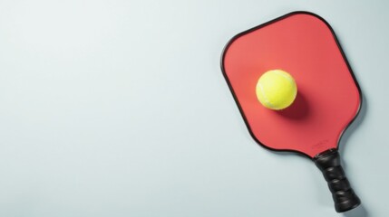 Red paddle and yellow ball on light background for recreational activities